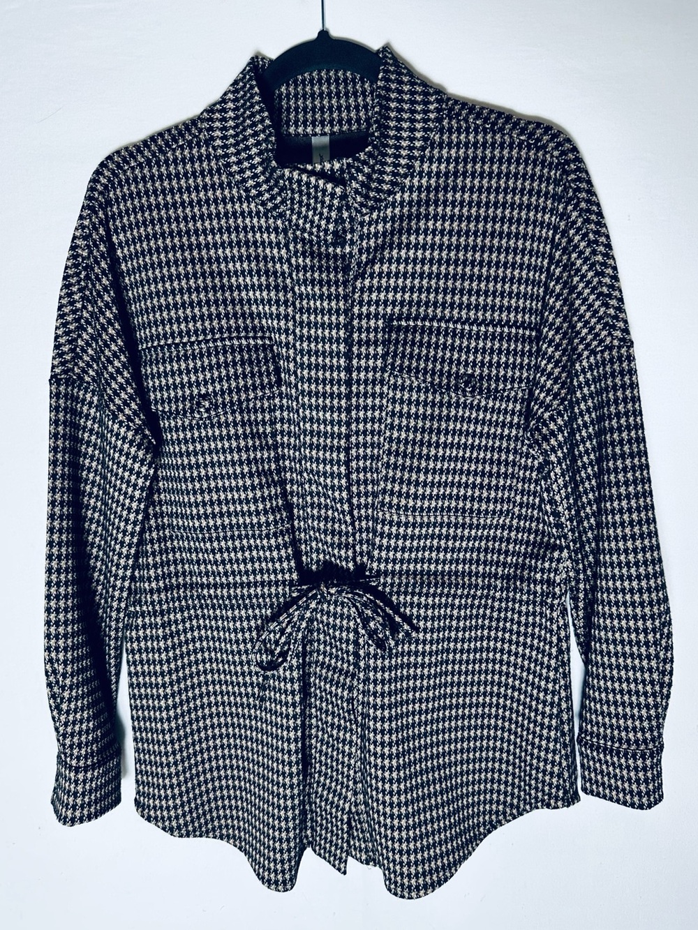 Soyaconcept Black Cream Houndstooth Lightweight Utility Jacket M